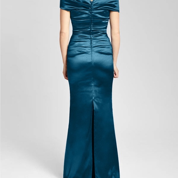 Sheath off shoulder Black floor length party formal dress - Picture 3 of 4